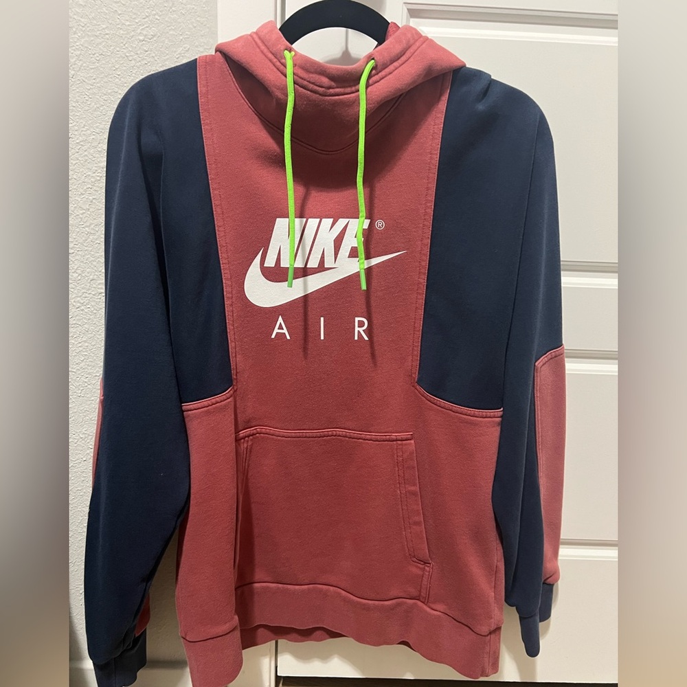 Nike Men's Red and Navy Hoodie with Lime Accents